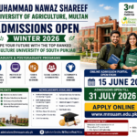 MNSUAM Winter Admissions 2026 for BS MS MSc PhD and ADP programs at Muhammad Nawaz Shareef University of Agriculture Multan.