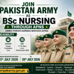 Pakistan Army AFNS BSc Nursing 2026 online registration for female candidates