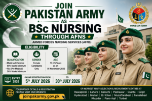 Pakistan Army AFNS BSc Nursing 2026 online registration for female candidates