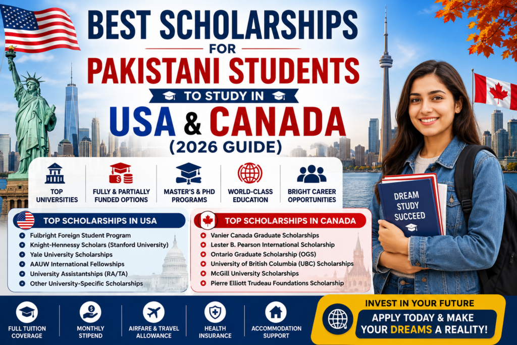 Best scholarships for Pakistani students to study in USA and Canada including Fulbright Vanier and university funded programs